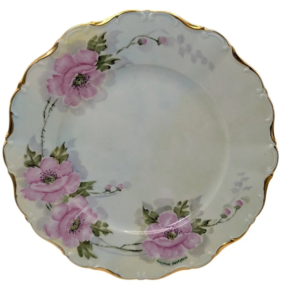 Seltmann Weiden Dinner Plate Floral Hand Painted‎ Bavaria West Germany Signed